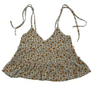 Floral Cami Top Ruffle Trim Tie Strap Sleeveless Summer‎ Cute Size S